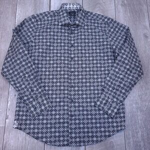 Viyella London Button Up Shirt Mens Large Black White Geometric Floral Medallion